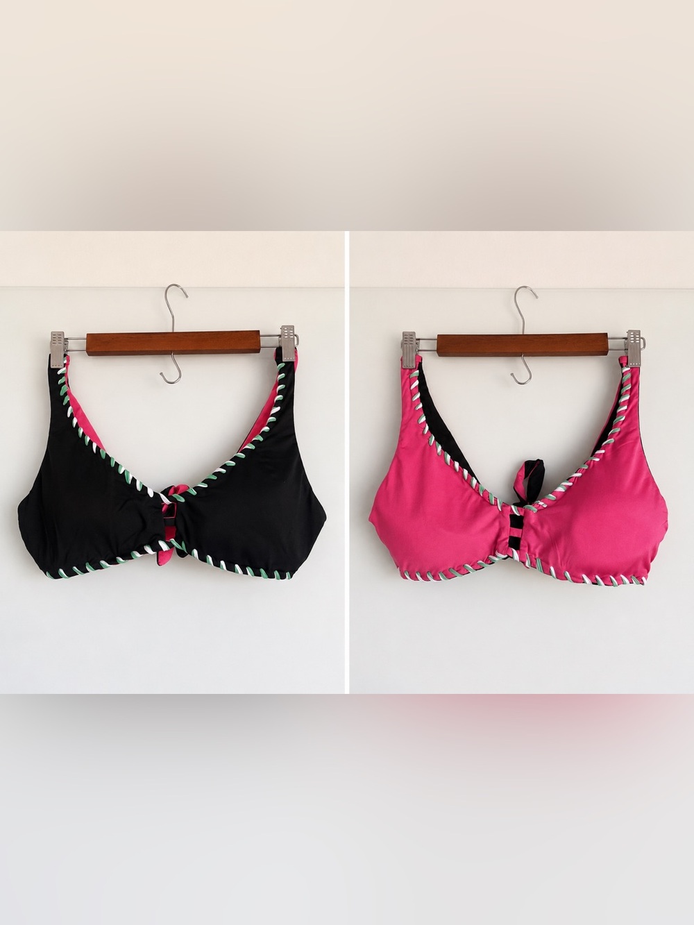 Becca Reversible Black Pink Bikini Top Tie Back Size M L